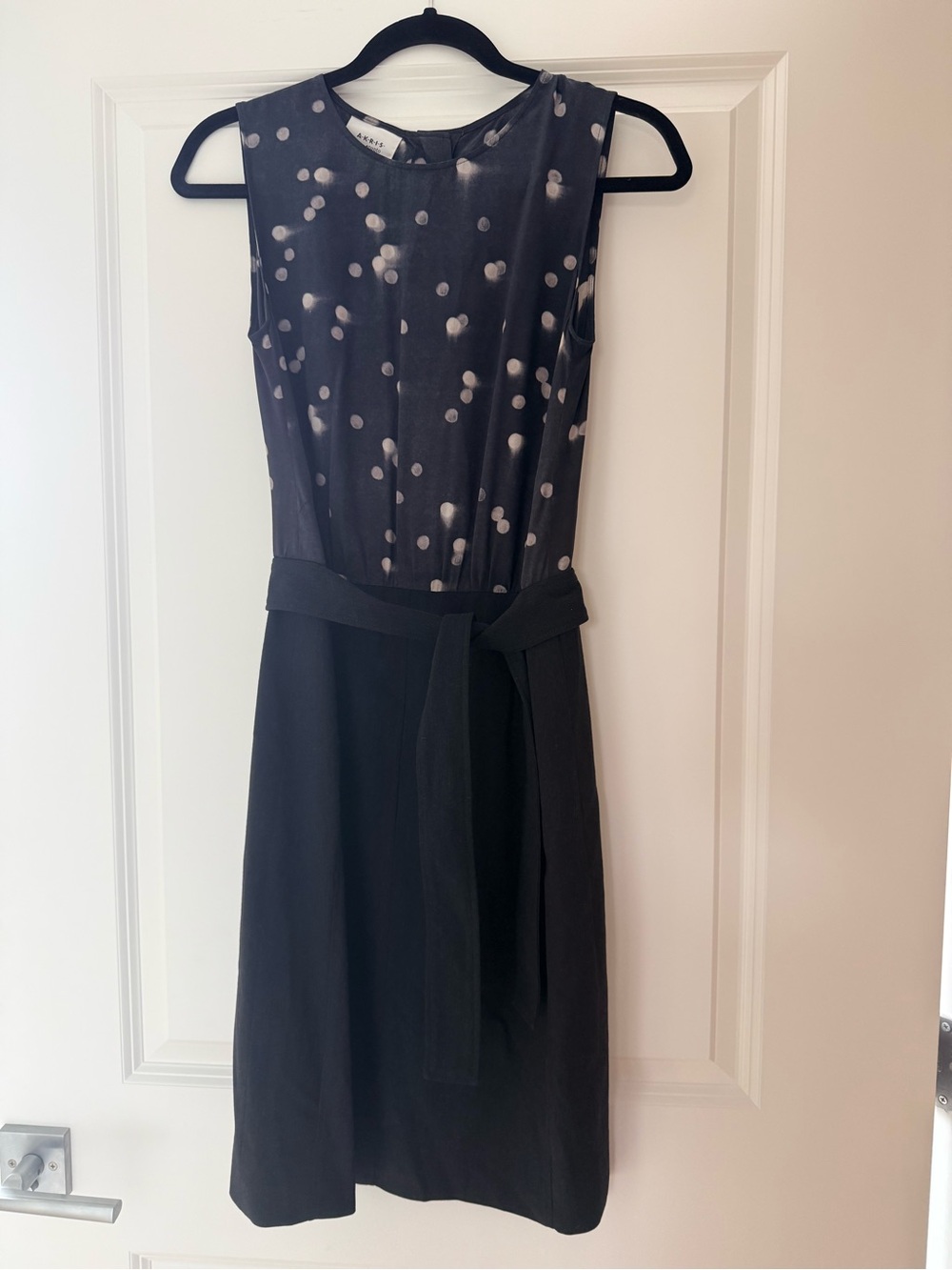 Akris Punto Black Midi Dress with Gray Polka-Dot Bodice